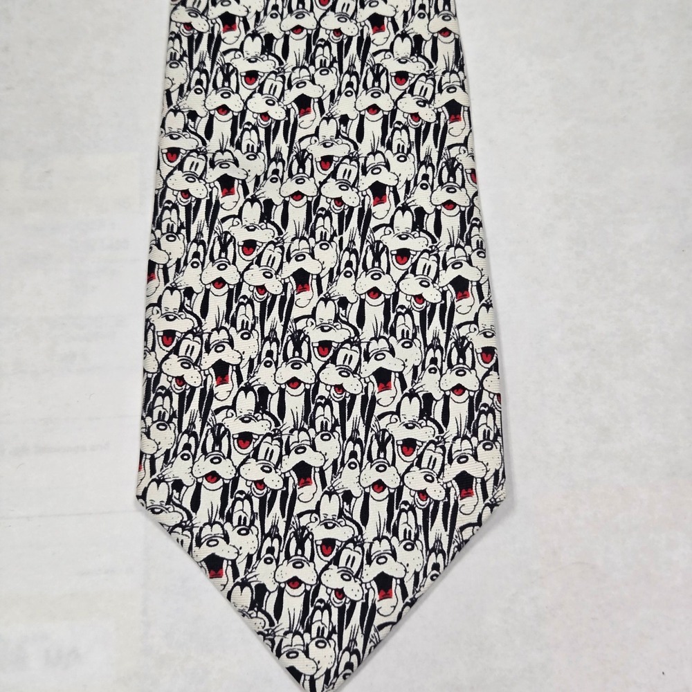 Disney Goofy Silk Tie Vintage Balancine The Tie Works Black White Red Handmade